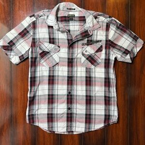 Helix Shirt Adult L Burgundy Black Plaid Button Up Western Athletic Fit Mens